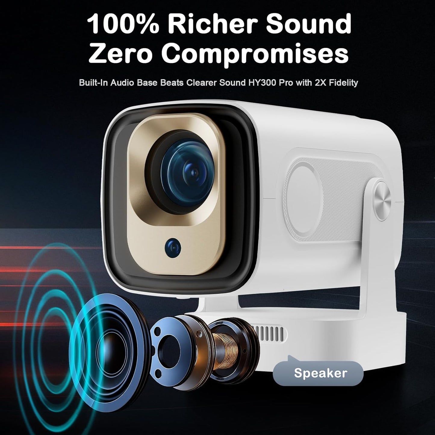 Projector with WiFi and Bluetooth, 4K Support Native 1080P Movie Projector, Outdoor Auto Focus Projector for Home Theater, Compatible with iOS Android Phone/TV Stick/Laptop