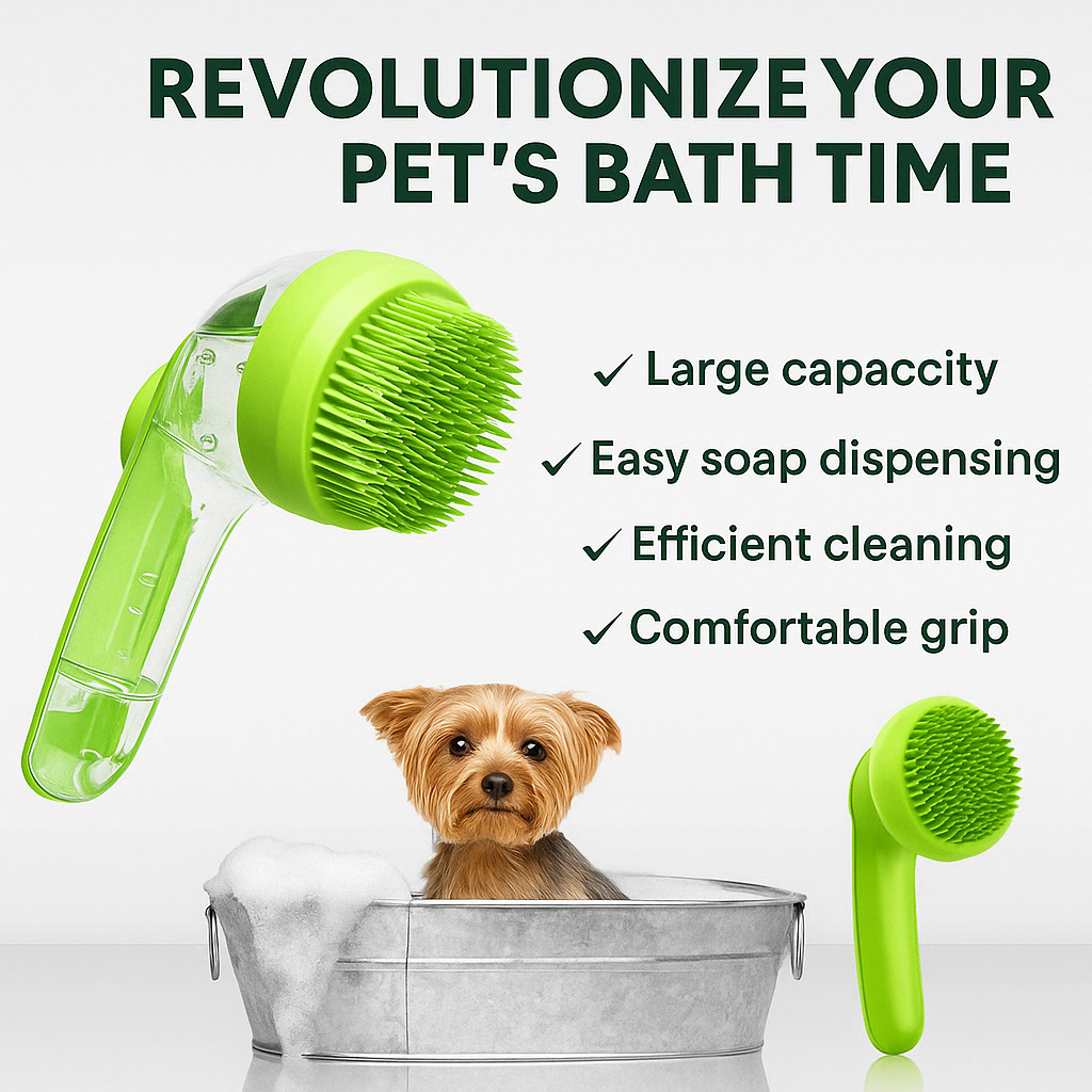 PET SPA BRUSH WITH SHAMPOO DISPENSER